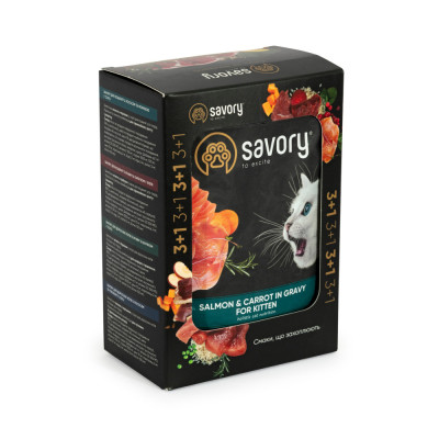 Набір паучів Savory Kitten, with Salmon and Carrot in Gravy 3+1 Набір паучів Savory Kitten, with Salmon and Carrot in Gravy 3+1