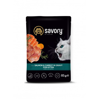 Корм вологий Savory Kitten Pouch Salmon and Carrot in Gravy для кошенят з лососем та морквою у соусі 85 г Корм вологий Savory Kitten Pouch Salmon and Carrot in Gravy для кошенят з лососем та морквою у соусі 85 г