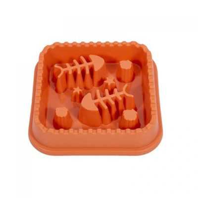 Миска для котів WahoPet для повільного годування, з рибками, помаранчова Миска для котів WahoPet для повільного годування, з рибками, помаранчова