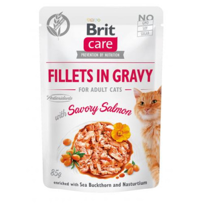 Вологий корм Brit Care Cat Pouch для котів, філе в соусі, пікантний лосось, 85 г Вологий корм Brit Care Cat Pouch для котів, філе в соусі, пікантний лосось, 85 г