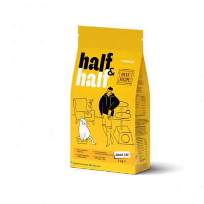 Сухий корм Half&Half для дорослих котів, з яловичиною, 2 кг Сухий корм Half&Half для дорослих котів, з яловичиною, 2 кг
