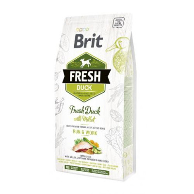Сухий корм Brit Fresh для дорослих активних собак, з качкою та пшоном, 2,5 кг
