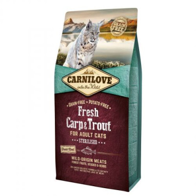 Сухий корм Carnilove Fresh Carp & Trout для стерилізованих котів, риба, 6 кг Сухий корм Carnilove Fresh Carp & Trout для стерилізованих котів, риба, 6 кг