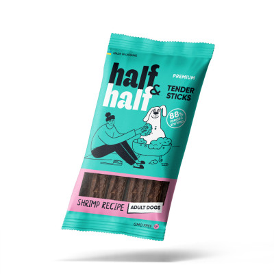 Ласощі Half&Half м’ясні палички для собак, з креветкою 100 г Ласощі Half&Half м’ясні палички для собак, з креветкою 100 г