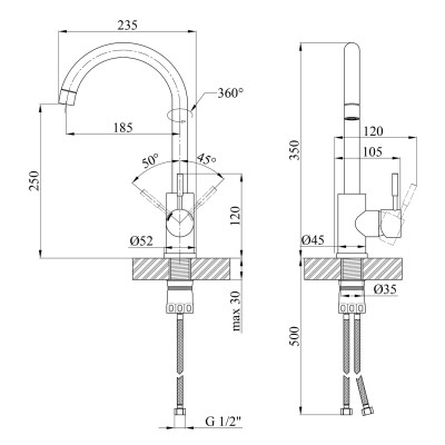Змішувач для кухні Kroner KRP Edelstahl Klassisch - ESG035 Змішувач для кухні Kroner KRP Edelstahl Klassisch - ESG035