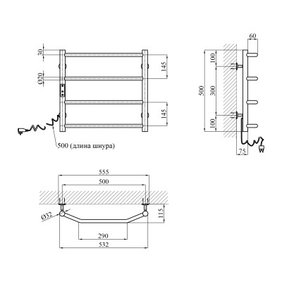 Сушарка для рушників електрична Kroner KRP Diva EL500x500-4