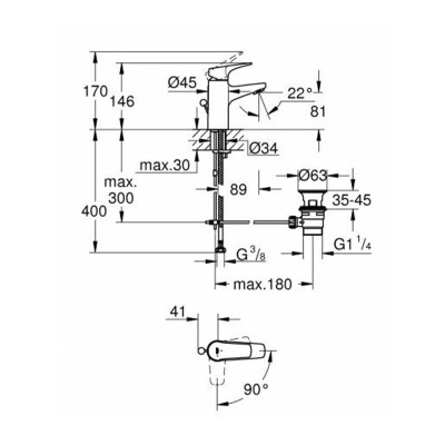 Змішувач для раковини Grohe Start Flow ES S-Size 23769000 з донним клапаном Змішувач для раковини Grohe Start Flow ES S-Size 23769000 з донним клапаном