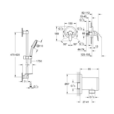 Душова система Grohe Euroeco з гарнітуром Vitalio Comfort 110 та шланговим підключенням 3274226929 Душова система Grohe Euroeco з гарнітуром Vitalio Comfort 110 та шланговим підключенням 3274226929