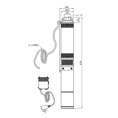 Насос глибинний відцентрований багатоступінчатий Pumpman 4STM3-5-0,25 кВт Hmax 36 м Qmax 4,8 куб.м 250 Вт