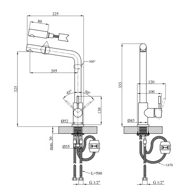 Змішувач для кухні з висувним виливом Kroner KRP Edelstahl Klassisch - PVD03917