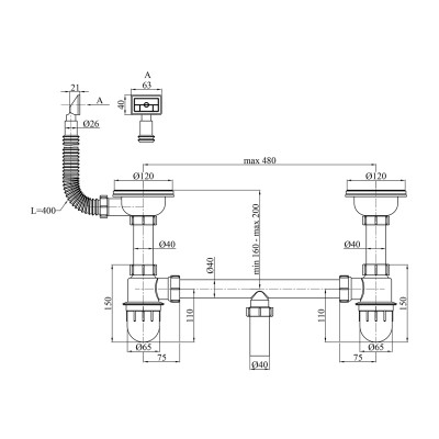 Сифон для кухонної мийки Kroner KRP Siphon - 012 3 1/2