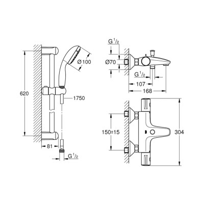 Змішувач для ванни Grohe Grohtherm 800 34567000 з душовим гарнітуром 27948001 (34567001)