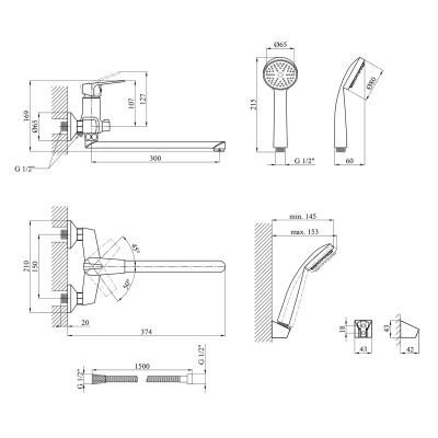 Змішувач для ванни Kroner KRM Odra - C070 Змішувач для ванни Kroner KRM Odra - C070