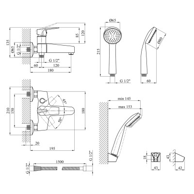 Змішувач для ванни Kroner KRM Odra - C060 Змішувач для ванни Kroner KRM Odra - C060