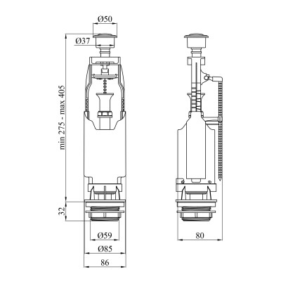 Зливний клапан для бачка унітаза Kroner KRP - SB68 з одинарною кнопкою Зливний клапан для бачка унітаза Kroner KRP - SB68 з одинарною кнопкою