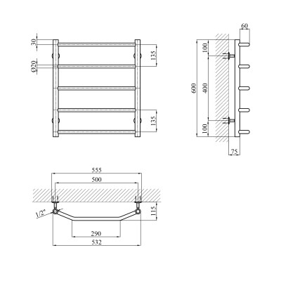 Сушарка для рушників водяна Kroner KRP Diva WT600x500-5