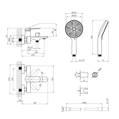 Змішувач для ванни Kroner Element 211315-3801 Змішувач для ванни Kroner Element 211315-3801
