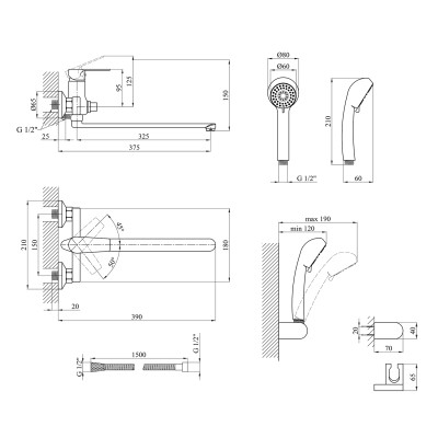 Змішувач для ванни Kroner KRP Eifel - C070 Змішувач для ванни Kroner KRP Eifel - C070
