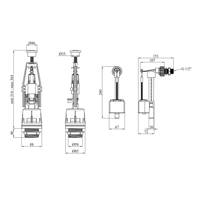 Комплект для бачка унітаза Agua KIT42 з боковим підведенням 1/2