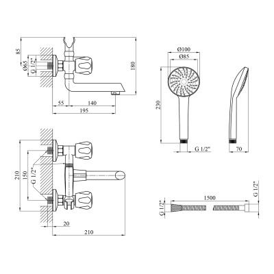 Змішувач для ванни Kroner KRP Hamburg - C060 Змішувач для ванни Kroner KRP Hamburg - C060