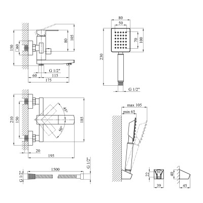 Змішувач для ванни Kroner KRP Edelstahl Kubus - ESG060