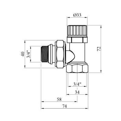 Кран термостатичний кутовий STA 3/4 Кран термостатичний кутовий STA 3/4