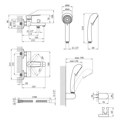 Змішувач для ванни Kroner KRP Brocken - C060