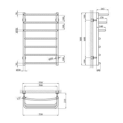 Сушарка для рушників водяна Kroner KRP Prima WT800x500-7 Сушарка для рушників водяна Kroner KRP Prima WT800x500-7