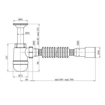 Сифон для раковини Agua TB06 1 1/4''х40/50 мм  з литим випуском