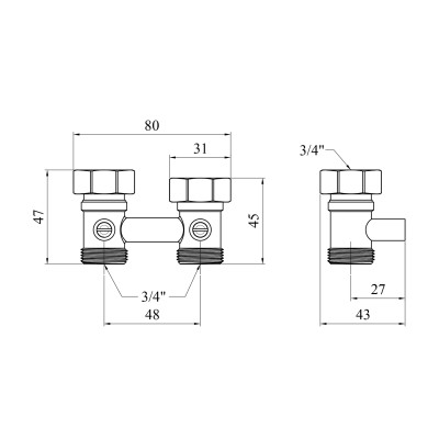 Вузол для нижнього підключення радіатора STA 3/4 Вузол для нижнього підключення радіатора STA 3/4