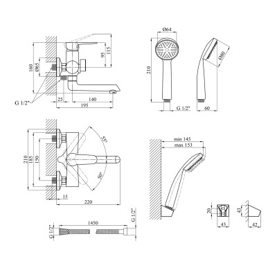 Змішувач для ванни Kroner KRM Elbe - N060 Змішувач для ванни Kroner KRM Elbe - N060