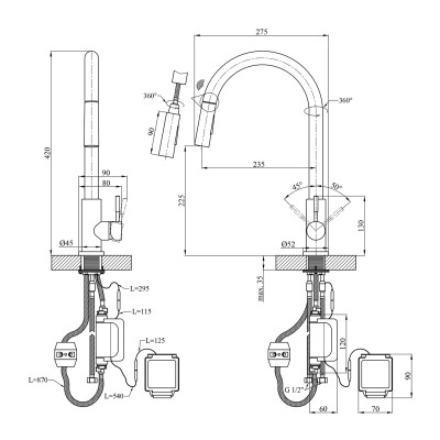 Змішувач для кухні з висувним виливом Kroner KRP Edelstahl Klassisch - PVD03916 сенсорний