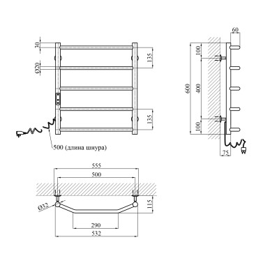 Сушарка для рушників електрична Kroner KRP Diva EL600x500-5