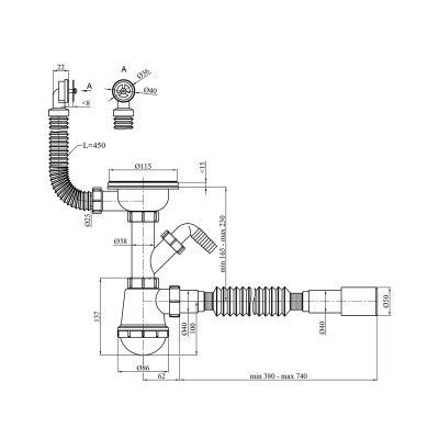 Сифон для кухонної мийки Kroner KRP - KS02R-1 3 1/2