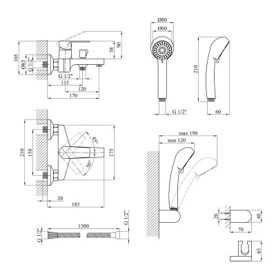 Змішувач для ванни Kroner KRP Eifel - C060 Змішувач для ванни Kroner KRP Eifel - C060