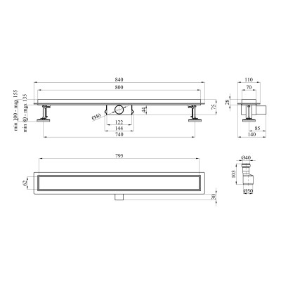 Трап лінійний Kroner KRP Eifel F80 Fliese Трап лінійний Kroner KRP Eifel F80 Fliese