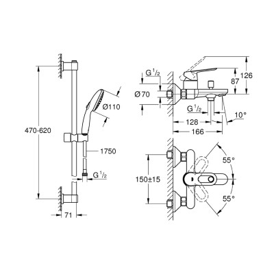 Змішувач для ванни Grohe BauLoop 23603000 з душовою стійкою Vitalio Start 26951001 Змішувач для ванни Grohe BauLoop 23603000 з душовою стійкою Vitalio Start 26951001