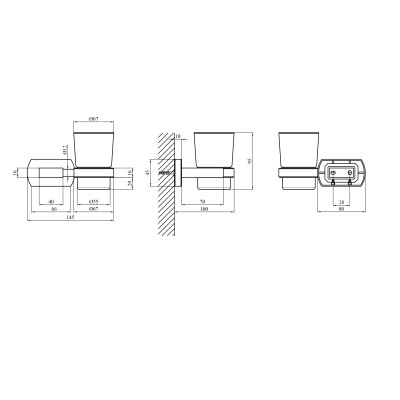 Склянка з тримачем для ванної кімнати Kroner KRP Graz - C95602 Склянка з тримачем для ванної кімнати Kroner KRP Graz - C95602