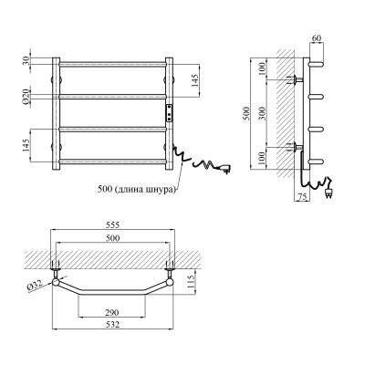 Сушарка для рушників електрична Kroner KRP Diva ER500x500-4