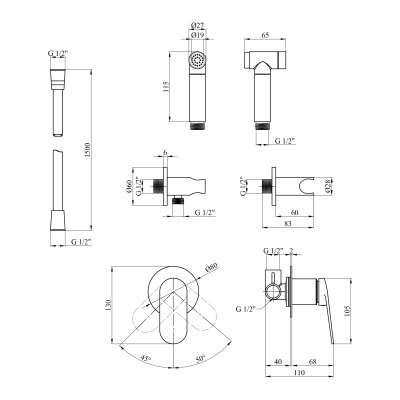 Набір для гігієнічного душу зі змішувачем Kroner Element 211234-0101