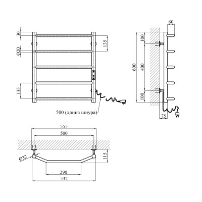 Сушарка для рушників електрична Kroner KRP Diva ER600x500-5 Сушарка для рушників електрична Kroner KRP Diva ER600x500-5