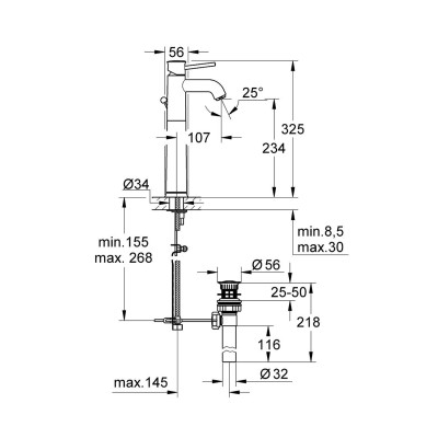 Змішувач для раковини Grohe BauClassic XL-Size 32868000 з донним клапаном