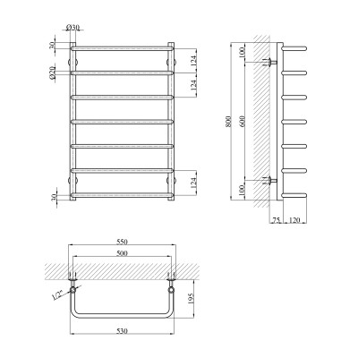 Сушарка для рушників водяна Kroner KRP Stil WT800x500-7 Сушарка для рушників водяна Kroner KRP Stil WT800x500-7