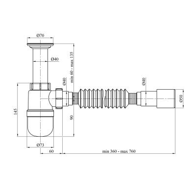 Сифон для раковини Agua TB01 1 1/2''х40/50 мм з литим випуском
