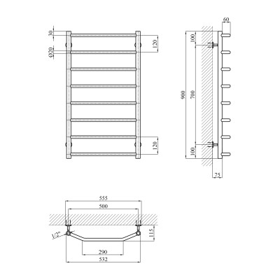 Сушарка для рушників водяна Kroner KRP Diva WT900x500-8