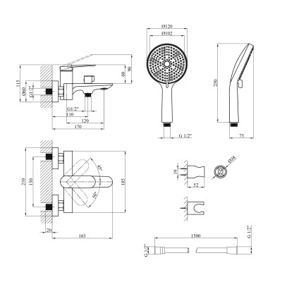 Змішувач для ванни Kroner Element 211315-0101 Змішувач для ванни Kroner Element 211315-0101