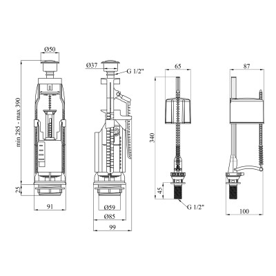 Комплект для бачка унітаза Kroner KRP - KIT7757 з подвійною кнопкою, нижнє підведення 1/2 Комплект для бачка унітаза Kroner KRP - KIT7757 з подвійною кнопкою, нижнє підведення 1/2