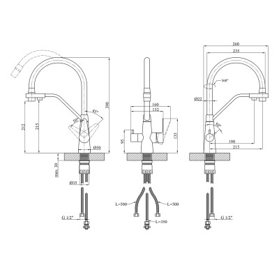 Змішувач для кухні з підключенням до фільтра Kroner KRP Edelstahl Klassisch - ESG03817GRA Змішувач для кухні з підключенням до фільтра Kroner KRP Edelstahl Klassisch - ESG03817GRA