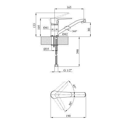 Змішувач для раковини Kroner KRM Elbe - C012 Змішувач для раковини Kroner KRM Elbe - C012