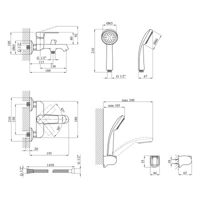 Змішувач для ванни Kroner KRP Armada - W060